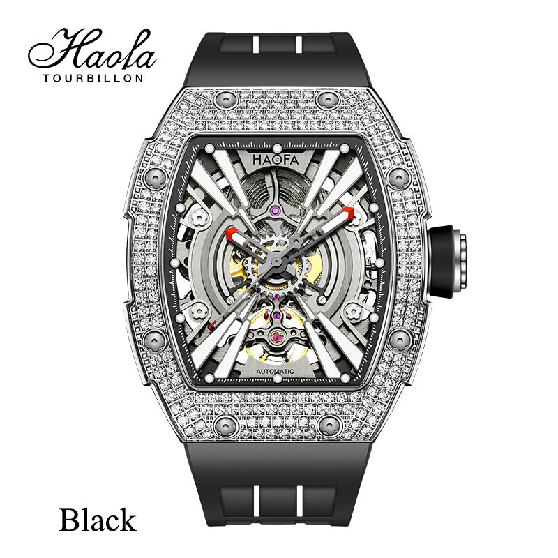 HAOFA Men Automatic Movement Crystal bezel rubber strap 80 hours power 1907S