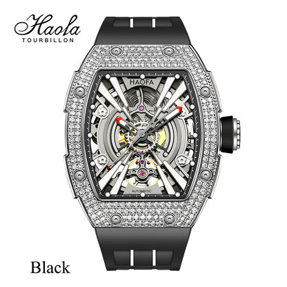 HAOFA Men Automatic Movement Crystal bezel rubber strap 80 hours power 1907S