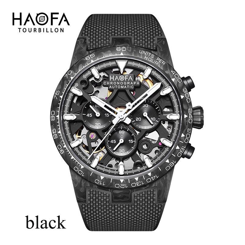 HAOFA 2367 3D Skeleton Automatic Chronograph Movement Full Carbon Fiber Screw-in crown Watch