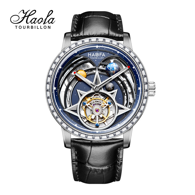 HAOFA 3D GALAXY DOUBLE BARREL AUTOMATIC TOURBILLON K9 Crystal Bezel (GIFT CRYSTAL GALAXY BALL ) MODEL 2269