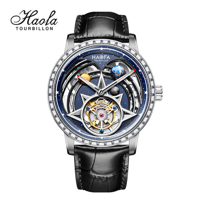 HAOFA 3D GALAXY DOUBLE BARREL AUTOMATIC TOURBILLON K9 Crystal Bezel (GIFT CRYSTAL GALAXY BALL ) MODEL 2269