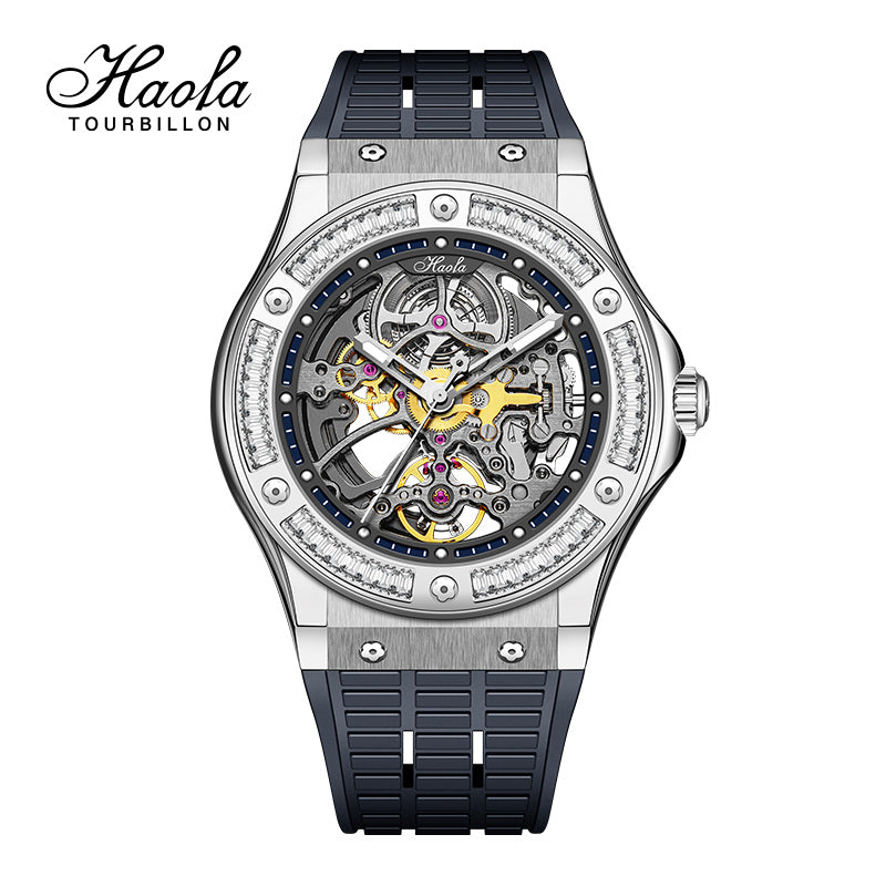 HAOFA Automatic Sapphire Mechanical Rainbow Watch Luxury Skeleton Rhinestone Case Waterproof 1913S