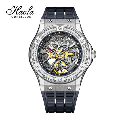 HAOFA Automatic Sapphire Mechanical Rainbow Watch Luxury Skeleton Rhinestone Case Waterproof 1913S