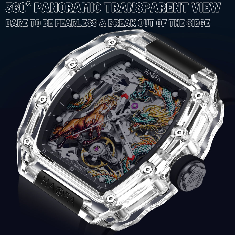 Haofa Crystal 2323 3D Dragon and Horse 72H Automatic Watch