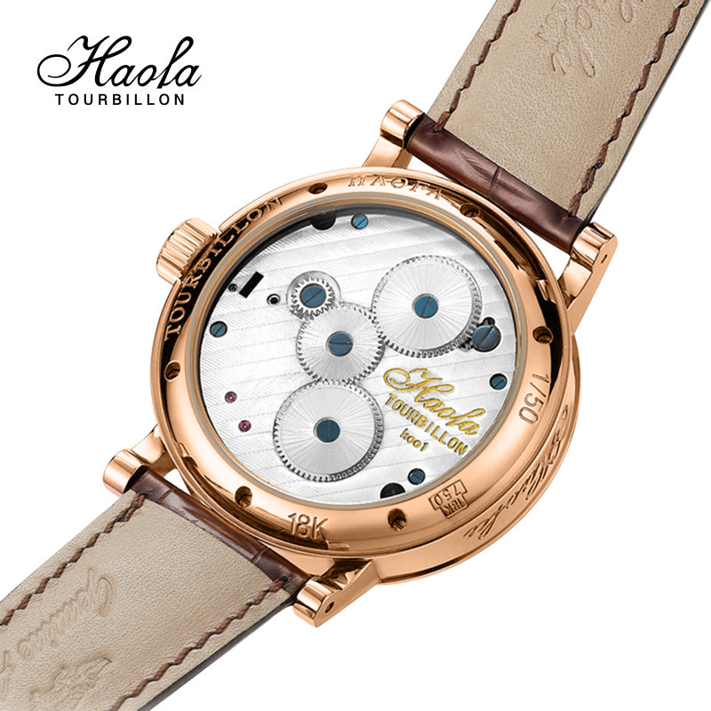 Hoafa Luxury Double Tourbillon and one Carrousel Flywheel Tourbillon Mechanical Karat Watch For Men Sapphire 18K Real Gold  Mens Watch Limited Edition K001