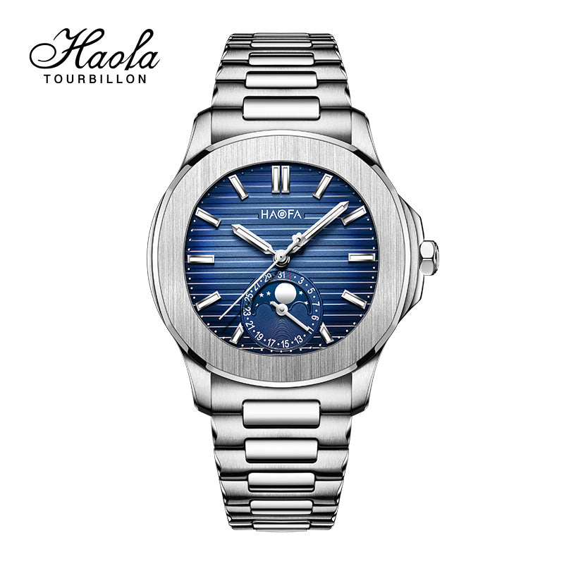 Haofa 2291N Automatic Movement Calendar Display Moon Phase Stainless Steel Bezel Mens Watch