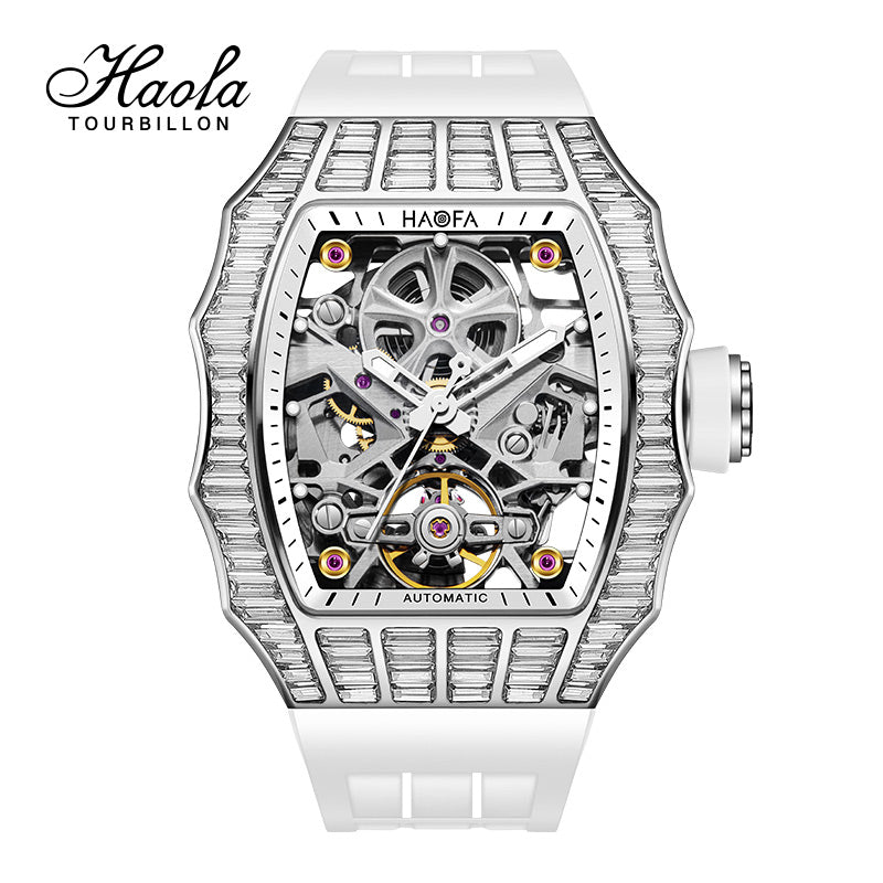 HAOFA Trapezoidal Black White Crystal Automatic Watch 1983