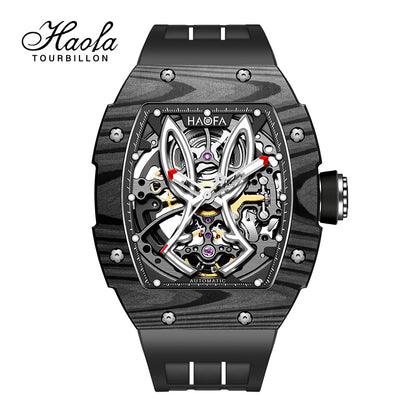 HAOFA 1985 Carbon Fiber Automatic Mechanical Rabbit Watches 80H Power Reserve Super Luminous