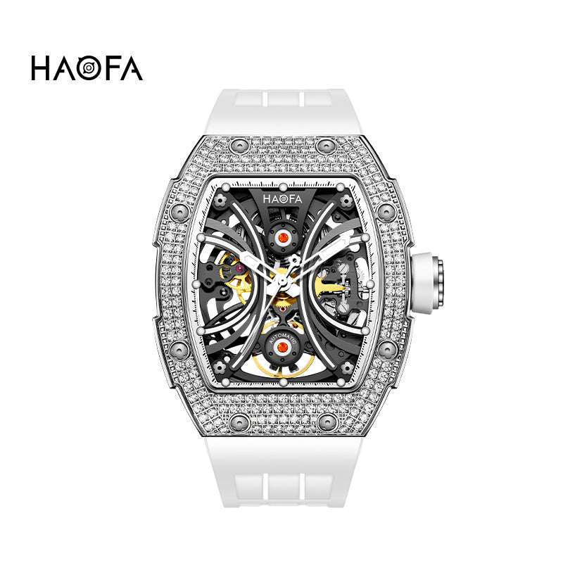 Haofa 1909S Men‘s Automatic Winding Watches Full Diamond Stainless Steel Case