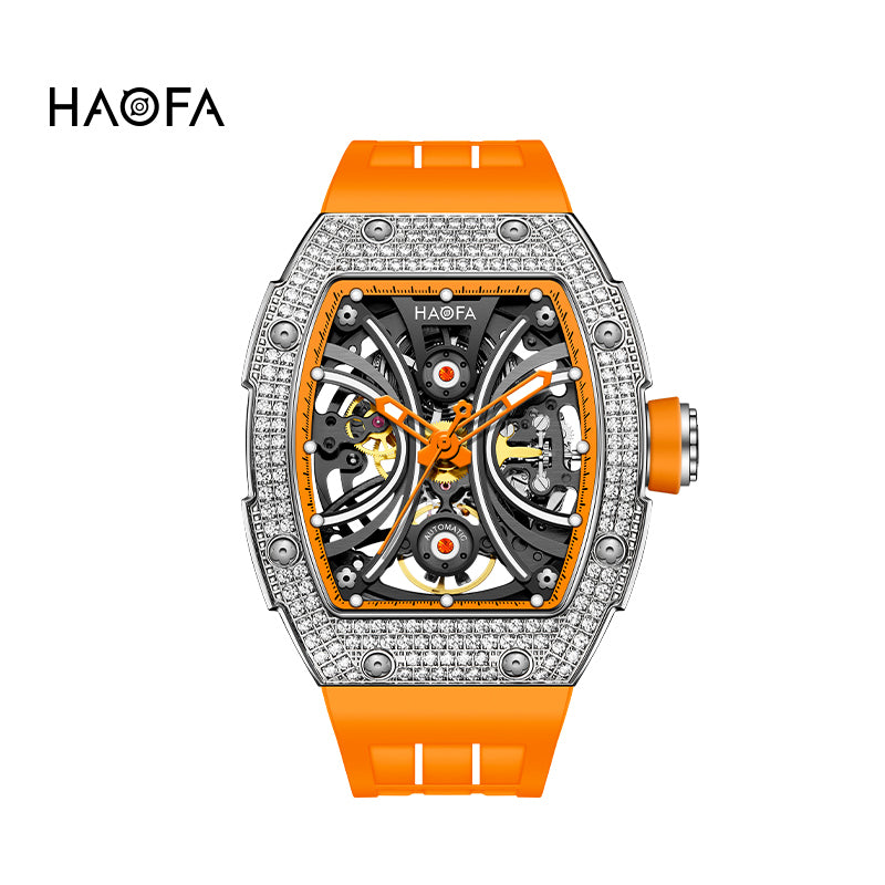 Haofa 1909S Men‘s Automatic Winding Watches Full Diamond Stainless Steel Case
