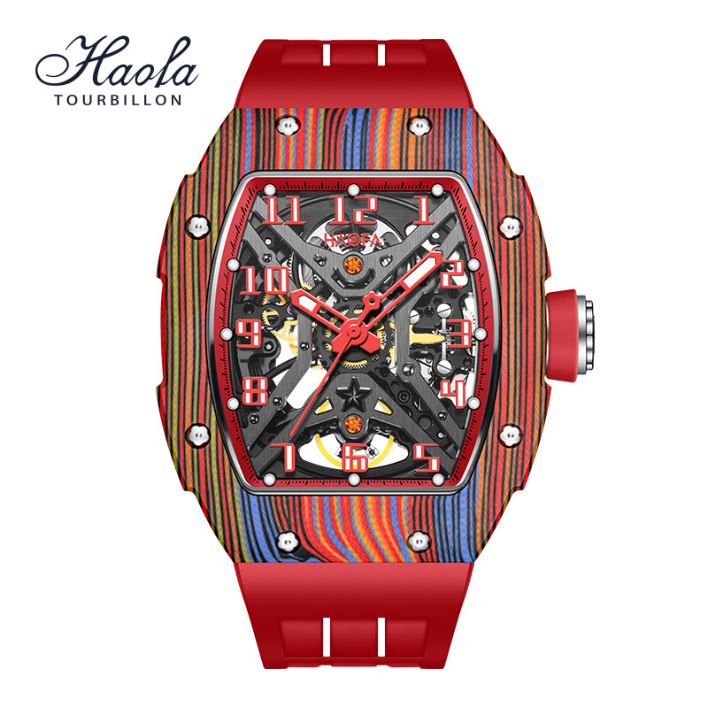 Haofa 1975 Colorful Carbon Fiber Case Automatic Movement 80H Power Reserve Skeleton Sapphire Crystal Wrist Watch