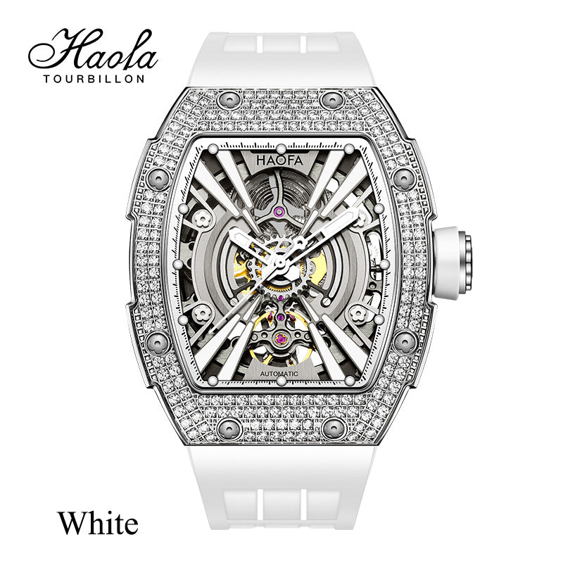 HAOFA Men Automatic Movement Crystal bezel rubber strap 80 hours power 1907S