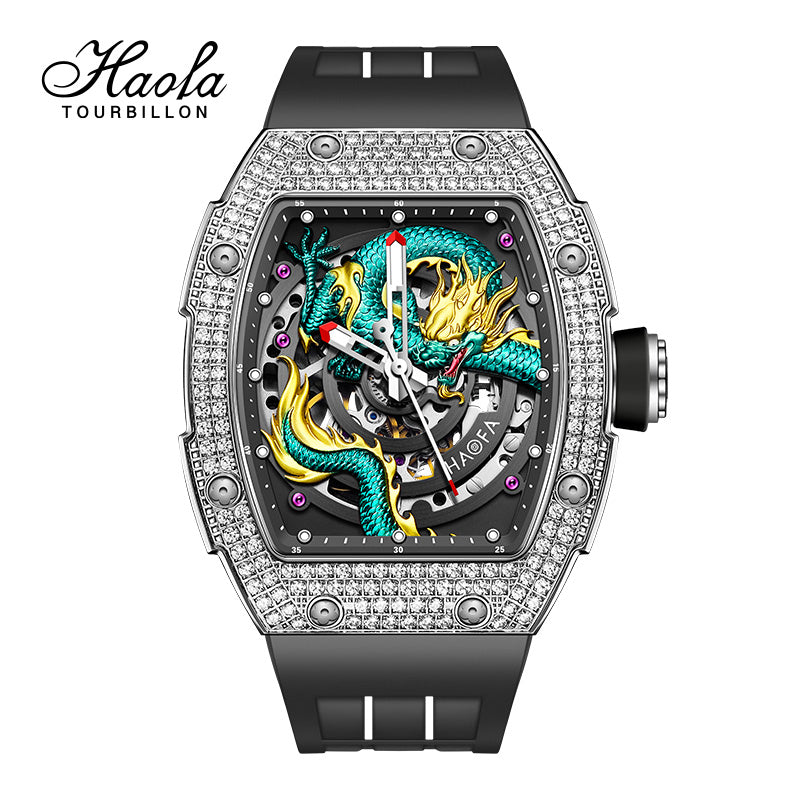 HAOFA 1987S Model Super Luminous Crystal Bezel 3D Dragon Automatic Watch