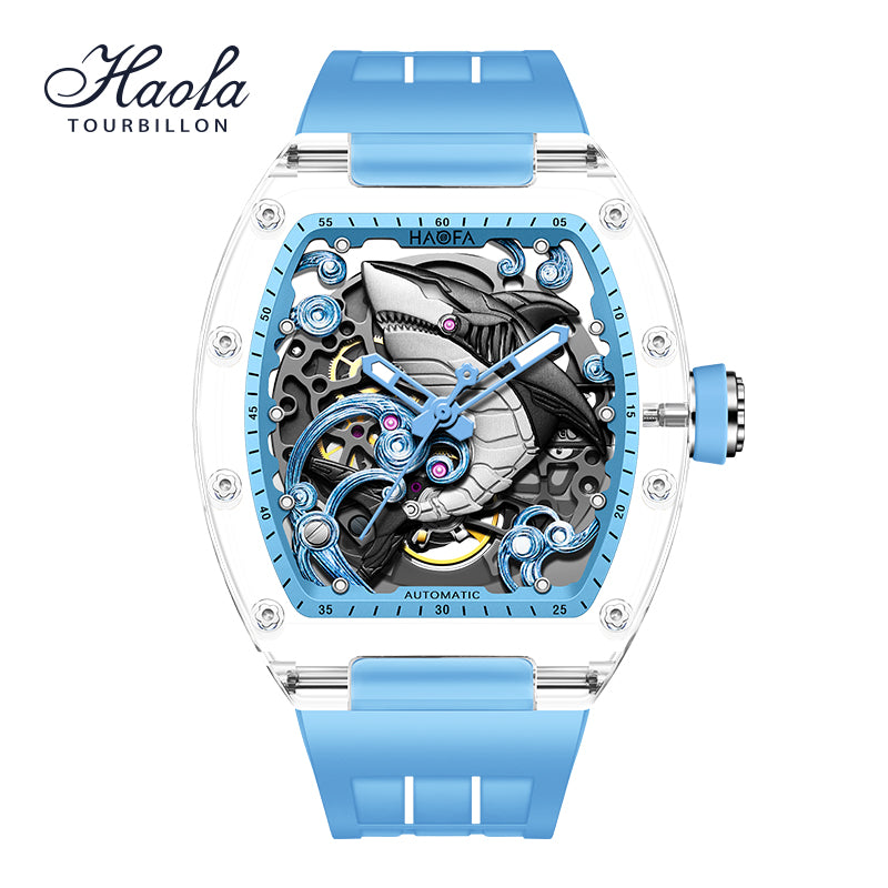 Haofa 2322 3D Crazy Shark Transparent Crystal Super Luminous Automatic Winding 40H Watch