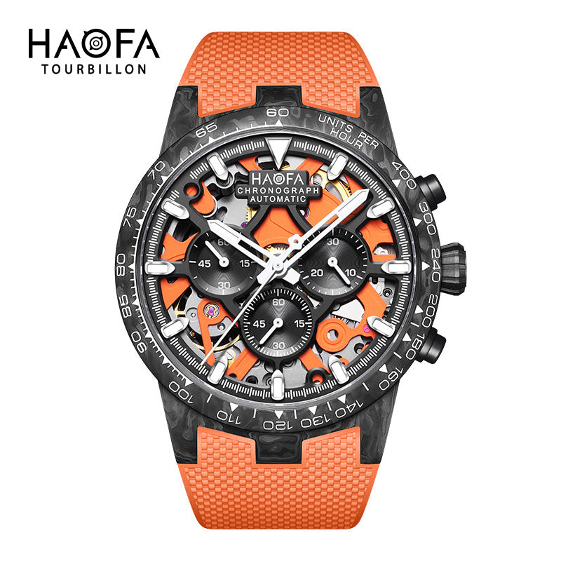 HAOFA 2367 3D Skeleton Automatic Chronograph Movement Full Carbon Fiber Screw-in crown Watch