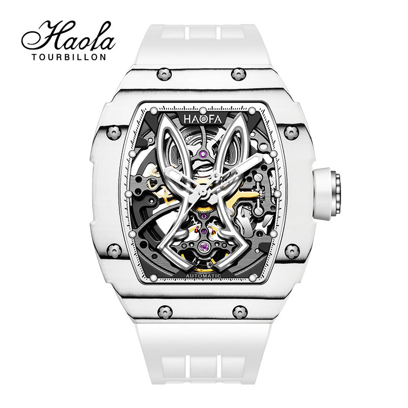 HAOFA 1985 Carbon Fiber Automatic Mechanical Rabbit Watches 80H Power Reserve Super Luminous