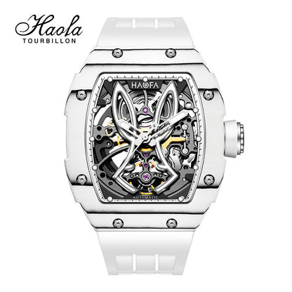 HAOFA 1985 Carbon Fiber Automatic Mechanical Rabbit Watches 80H Power Reserve Super Luminous