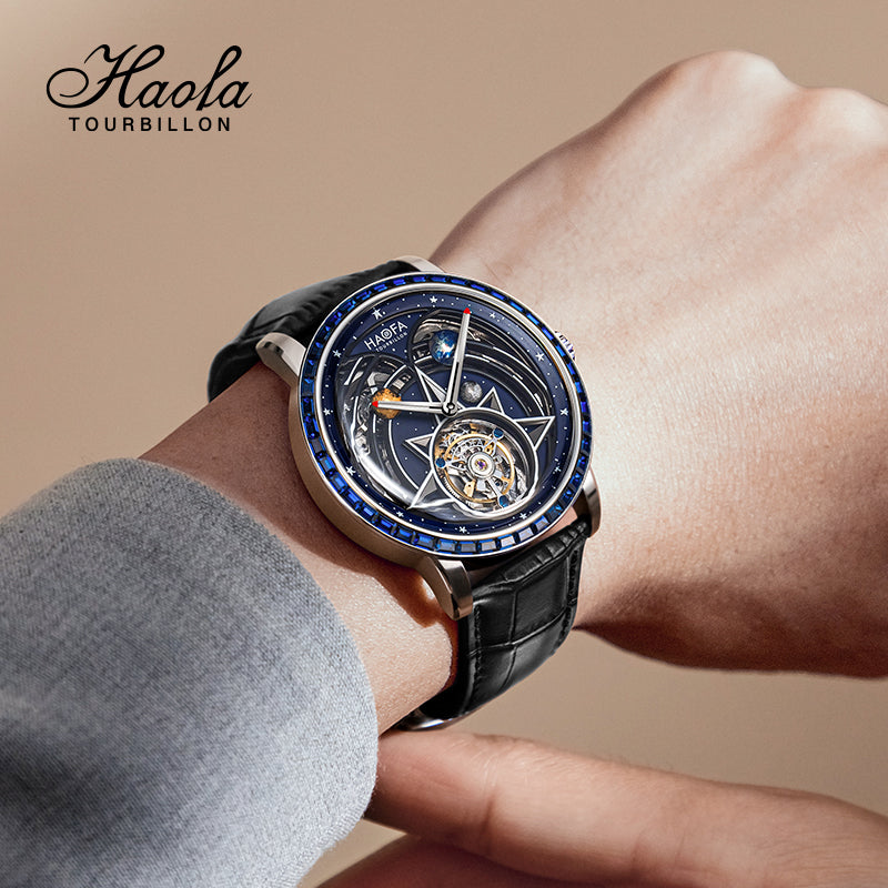 HAOFA 3D GALAXY DOUBLE BARREL AUTOMATIC TOURBILLON K9 Crystal Bezel (GIFT CRYSTAL GALAXY BALL ) MODEL 2269