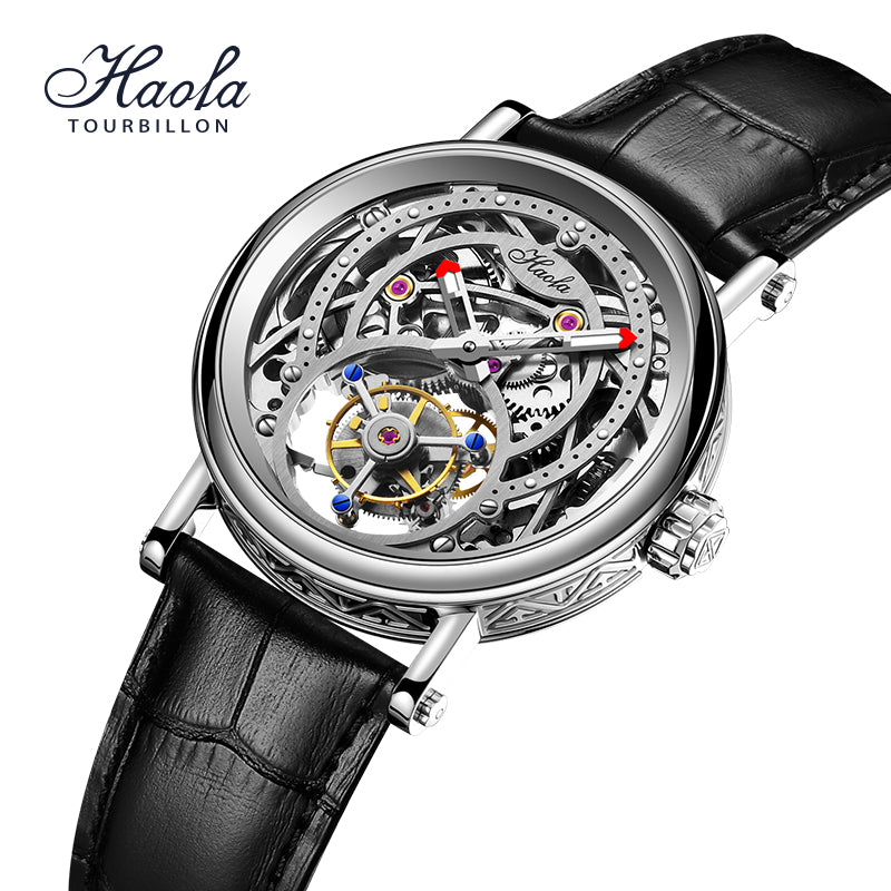 Haofa 1603 CNC Engraving Flying Tourbillon Skeleton Dial Manual Winding Watch