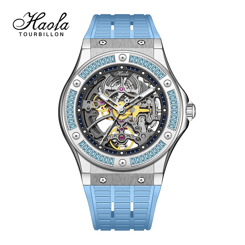 HAOFA Automatic Sapphire Mechanical Rainbow Watch Luxury Skeleton Rhinestone Case Waterproof 1913S