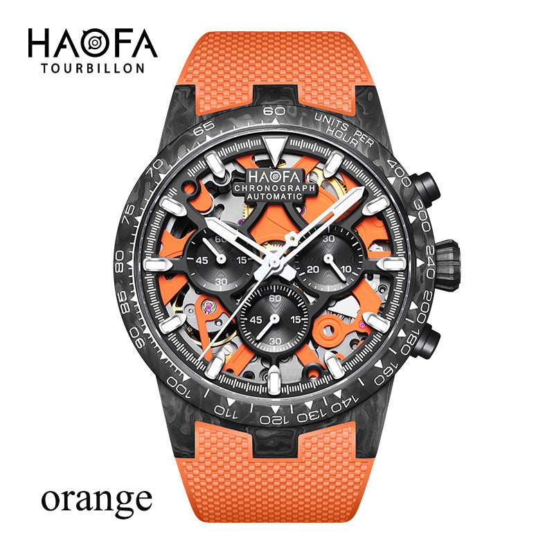 HAOFA 2367 3D Skeleton Automatic Chronograph Movement Full Carbon Fiber Screw-in crown Watch