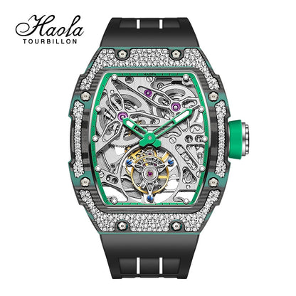 HAOFA Carbon Fiber and Crystal Bezel Automatic Tourbillon Movement 1901-3  Free-sprung  balance