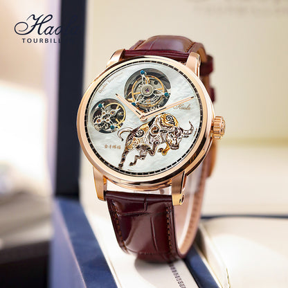 Haofa 005 Flying Double Tourbillon Pearl Dial Taurus 42H Manual Wind Watch