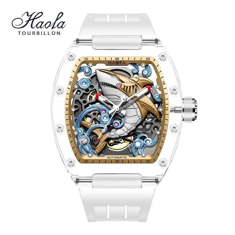 Haofa 2322 3D Crazy Shark Transparent Crystal Super Luminous Automatic Winding 40H Watch