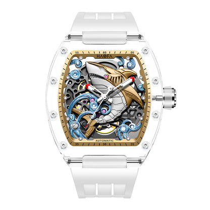 Haofa 2322 3D Crazy Shark Transparent Crystal Super Luminous Automatic Winding 40H Watch