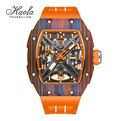 Haofa 1975 Colorful Carbon Fiber Case Automatic Movement 80H Power Reserve Skeleton Sapphire Crystal Wrist Watch