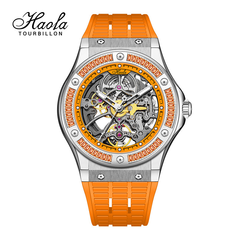 HAOFA Automatic Sapphire Mechanical Rainbow Watch Luxury Skeleton Rhinestone Case Waterproof 1913S