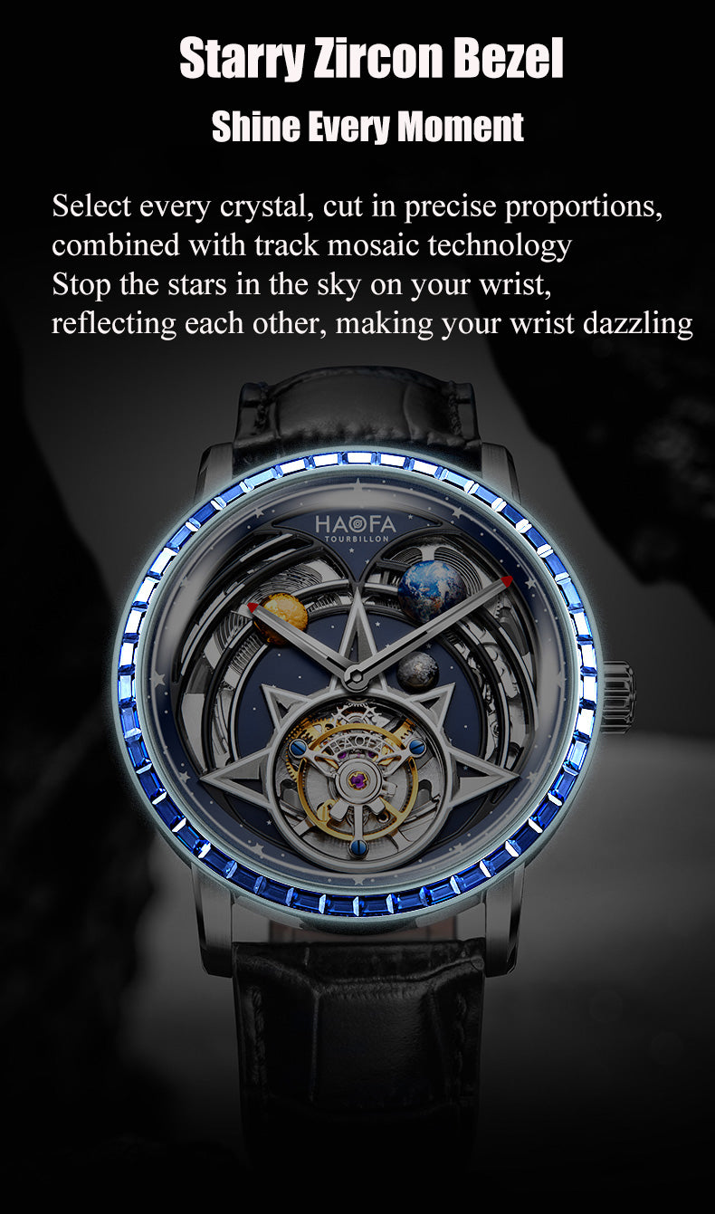 HAOFA 3D GALAXY DOUBLE BARREL AUTOMATIC TOURBILLON K9 Crystal Bezel (GIFT CRYSTAL GALAXY BALL ) MODEL 2269