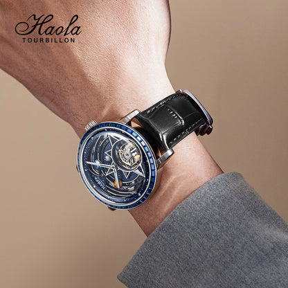 HAOFA 3D GALAXY DOUBLE BARREL AUTOMATIC TOURBILLON K9 Crystal Bezel (GIFT CRYSTAL GALAXY BALL ) MODEL 2269