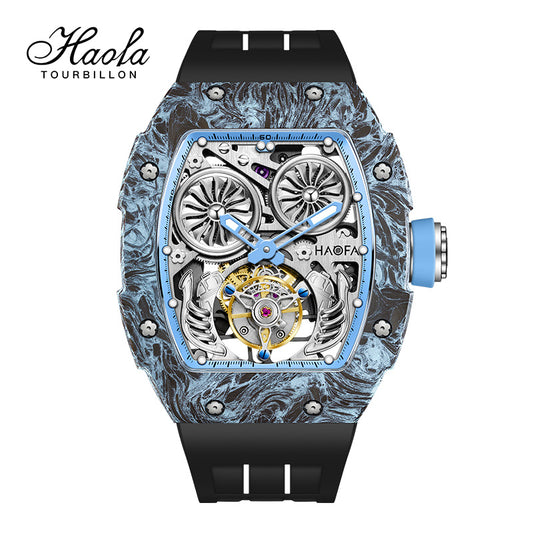 HAOFA Automatic Tourbillon double barrels Movement 72 hours power NTPT(carbon fiber）bezel  Titanium magnesium case 1922