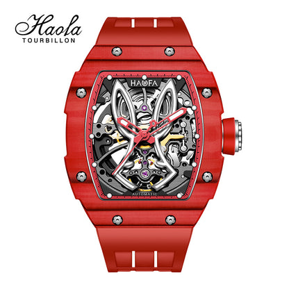 HAOFA 1985 Carbon Fiber Automatic Mechanical Rabbit Watches 80H Power Reserve Super Luminous