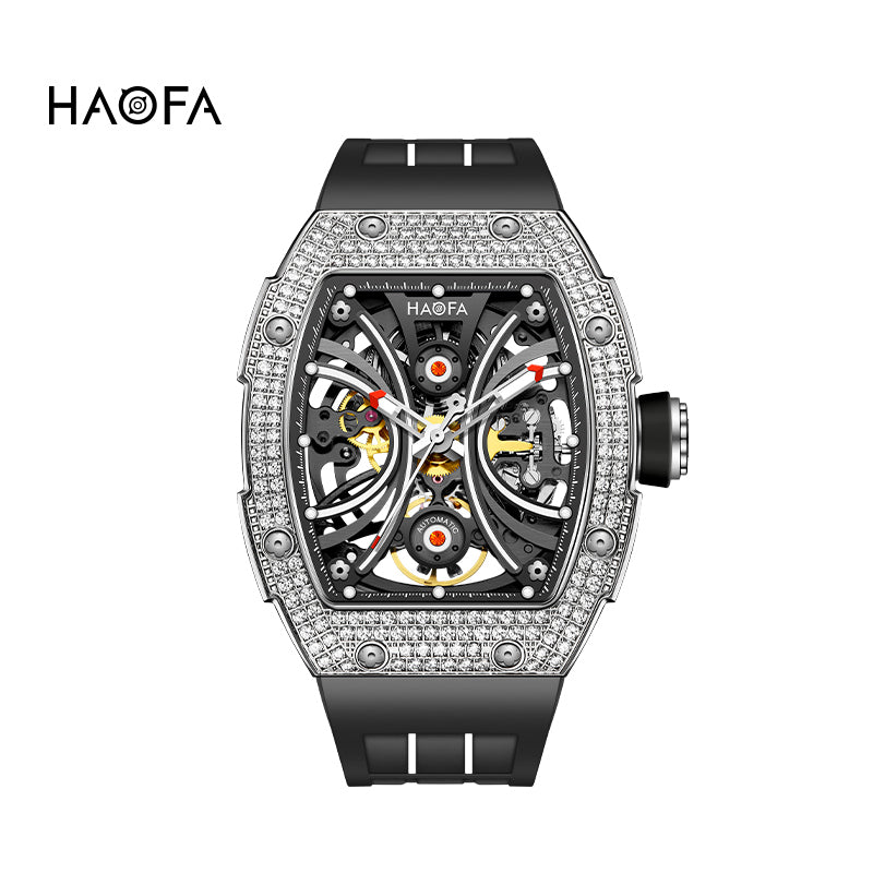 Haofa 1909S Men‘s Automatic Winding Watches Full Diamond Stainless Steel Case