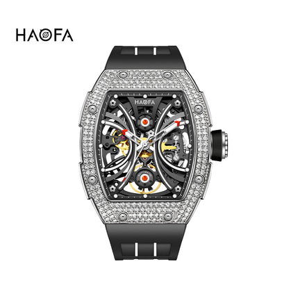 Haofa 1909S Men‘s Automatic Winding Watches Full Diamond Stainless Steel Case