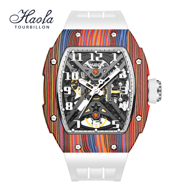 Haofa 1975 Colorful Carbon Fiber Case Automatic Movement 80H Power Reserve Skeleton Sapphire Crystal Wrist Watch