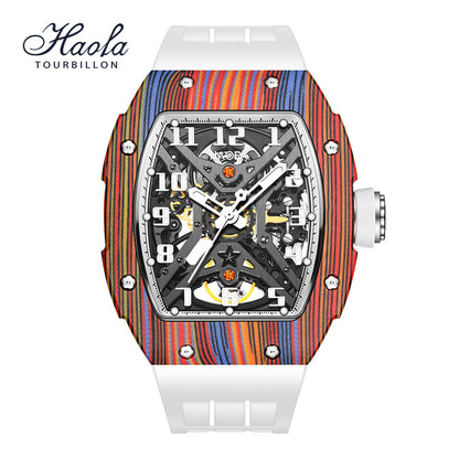 Haofa 1975 Colorful Carbon Fiber Case Automatic Movement 80H Power Reserve Skeleton Sapphire Crystal Wrist Watch