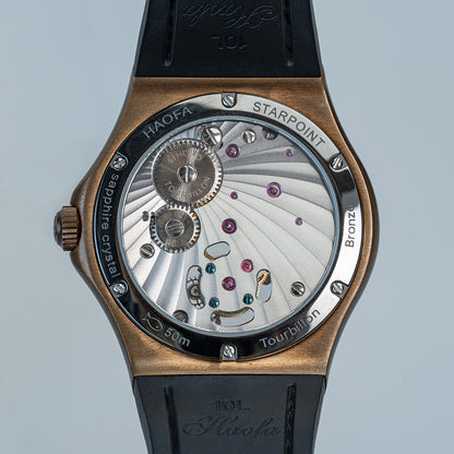 Haofa Tin Bronze Case carbon fiber bezel Luxury GMT Tourbillon Power Reserve Display 1915T