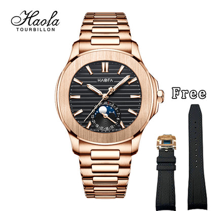 Haofa 2291N Automatic Movement Calendar Display Moon Phase Stainless Steel Bezel Mens Watch