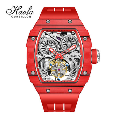 HAOFA Automatic Tourbillon double barrels Movement 72 hours power NTPT(carbon fiber）bezel  Titanium magnesium case 1922