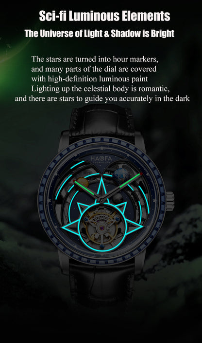 HAOFA 3D GALAXY DOUBLE BARREL AUTOMATIC TOURBILLON K9 Crystal Bezel (GIFT CRYSTAL GALAXY BALL ) MODEL 2269