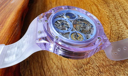 Haofa K9 Crystal Case Skeleton Tourbillon GMT Watch 2231