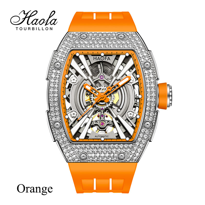 HAOFA Men Automatic Movement Crystal bezel rubber strap 80 hours power 1907S