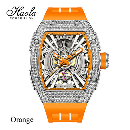 HAOFA Men Automatic Movement Crystal bezel rubber strap 80 hours power 1907S