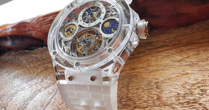 Haofa K9 Crystal Case Skeleton Tourbillon GMT Watch 2231