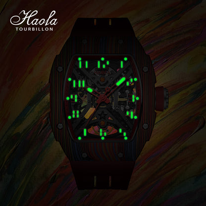 Haofa 1975 Colorful Carbon Fiber Case Automatic Movement 80H Power Reserve Skeleton Sapphire Crystal Wrist Watch