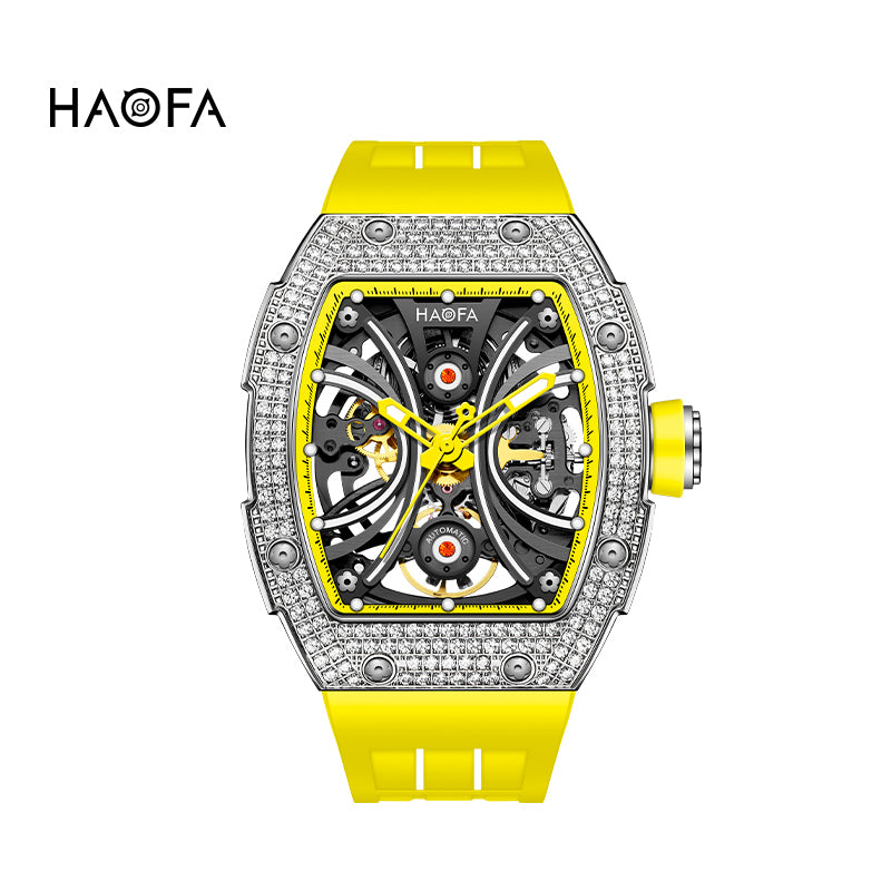 Haofa 1909S Men‘s Automatic Winding Watches Full Diamond Stainless Steel Case