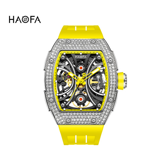 Haofa 1909S Men‘s Automatic Winding Watches Full Diamond Stainless Steel Case